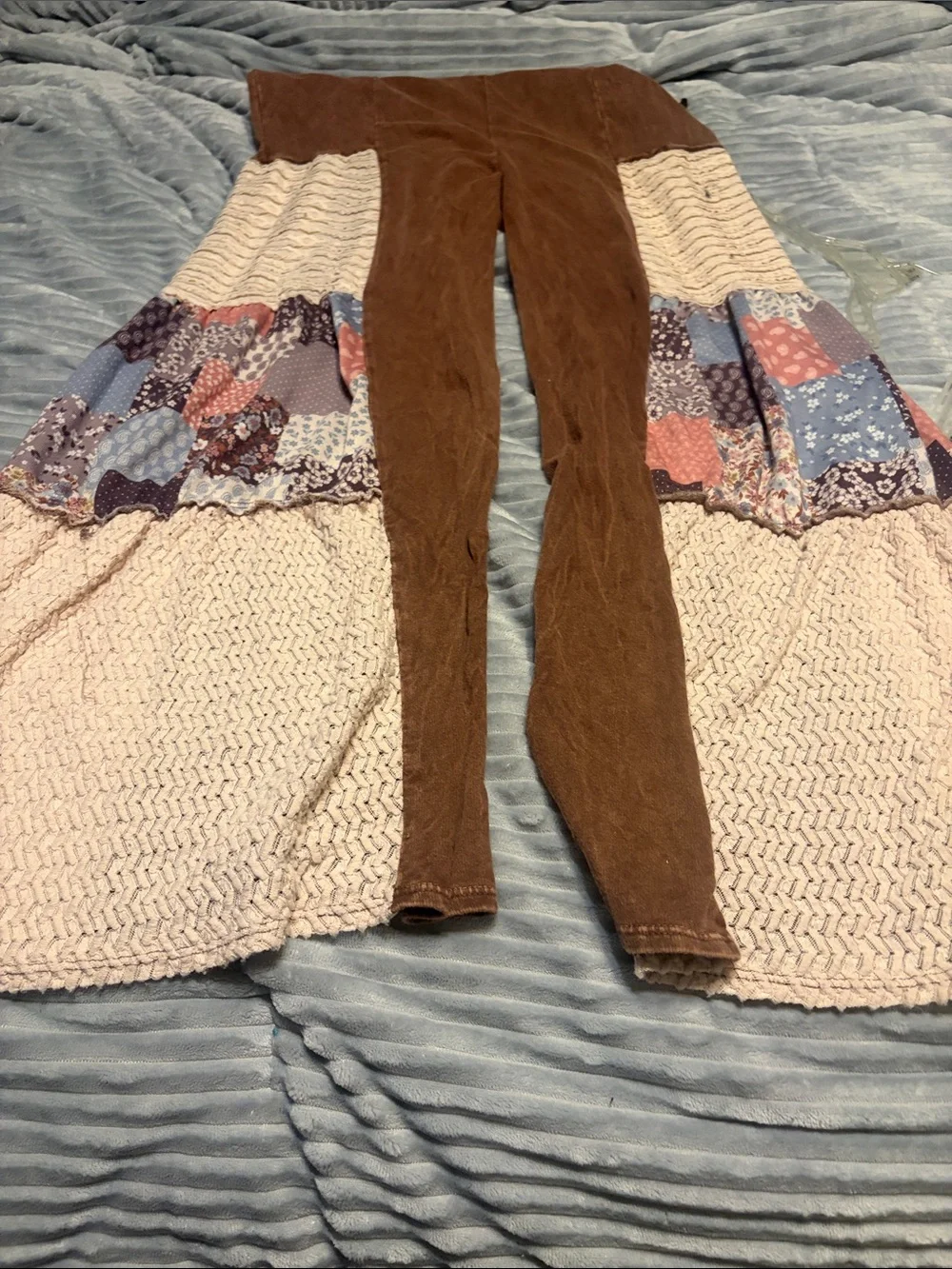 Boho Patchwork Brown Wide-Leg Overalls